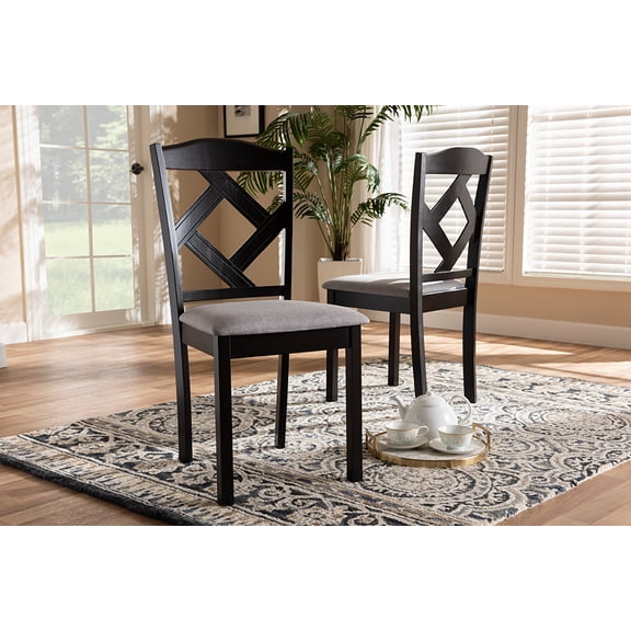 Baxton Studio Ruth Modern and Contemporary Grey Fabric Upholstered and Espresso Brown Finished Dining Chair Set