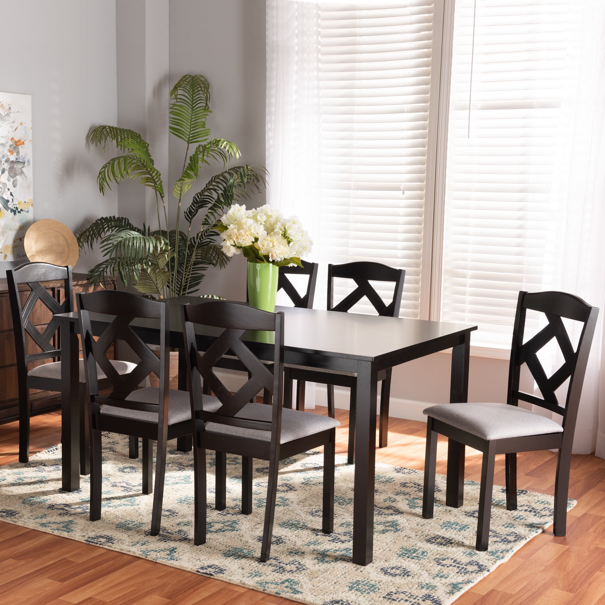 Baxton Studio Ruth Transitional Dining Set, 7-Piece, Dark Brown