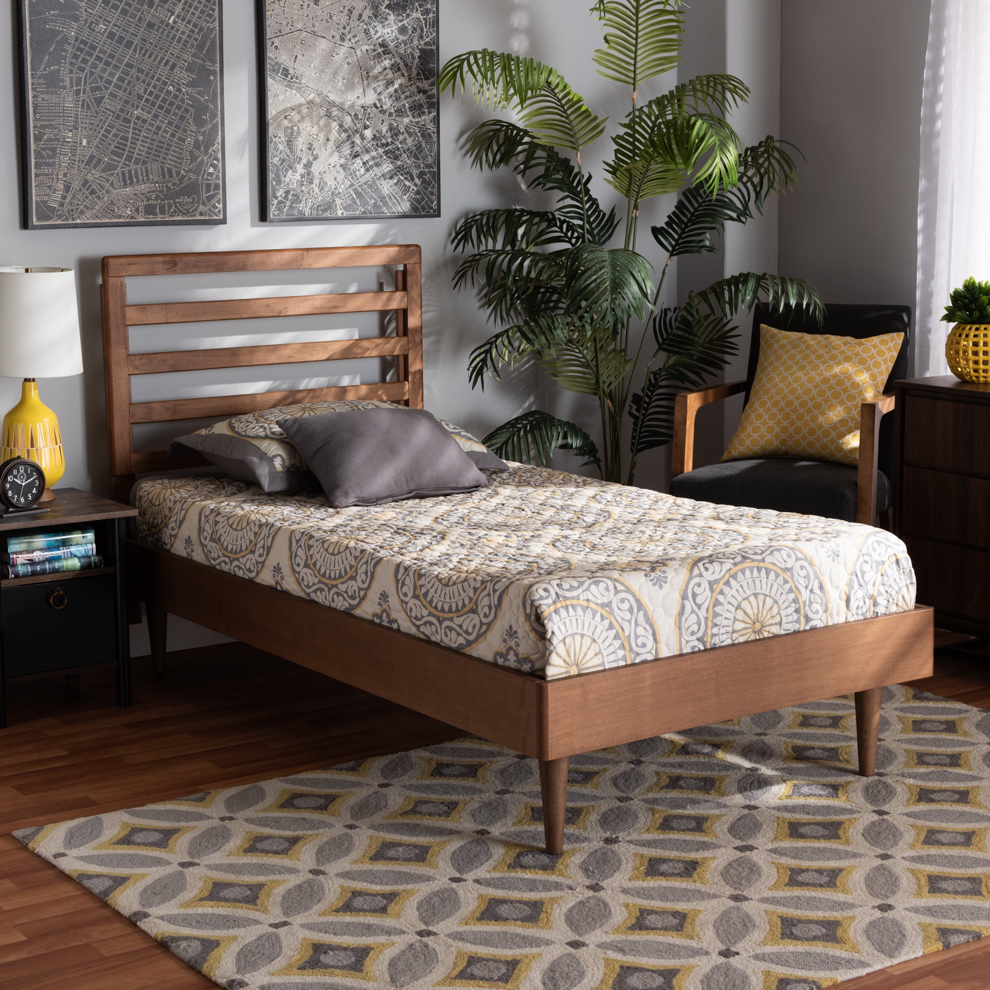 Baxton Studio Ryo Mid-Century Engineered Wood Platform Bed, Twin, Walnut Brown