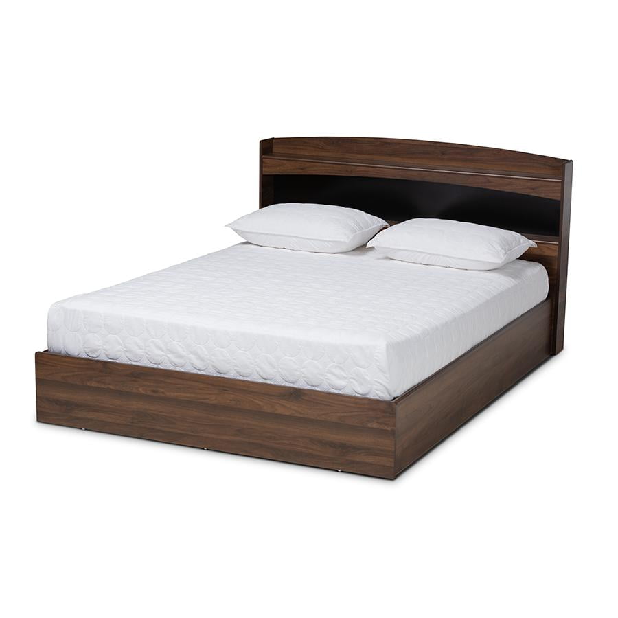 Baxton Studio Christopher Modern and Contemporary Rustic Walnut Brown Finished Wood Queen Size Platform Bed with Shelves Baxton Studio Christopher Modern and Contemporary Rustic Walnut Brown Finished Wood Queen Size Platform Bed with Shelves