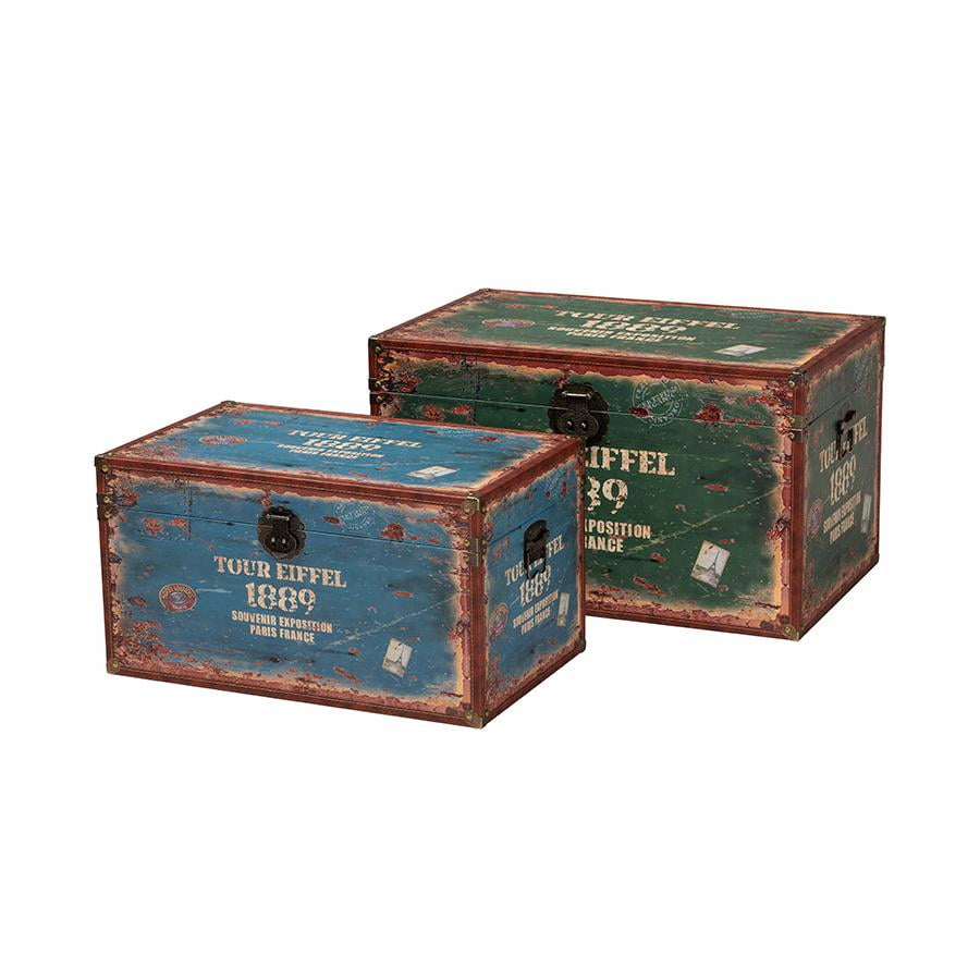 Baxton Studio 2pc Sabeen Faux Leather and Wood Storage Trunk Set Green/Blue