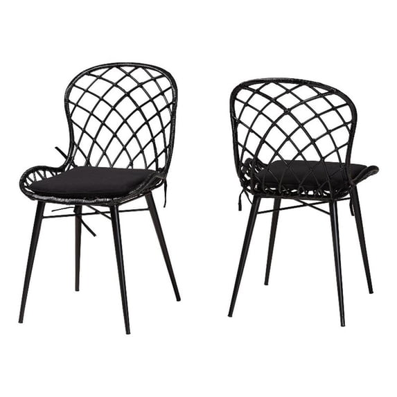 Baxton Studio Sabelle Bohemian Black Finished Rattan and Metal Dining Chair