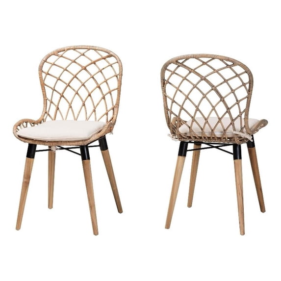 Baxton Studio Sabelle Brown Teak Wood and Greywashed Rattan Dining Chair