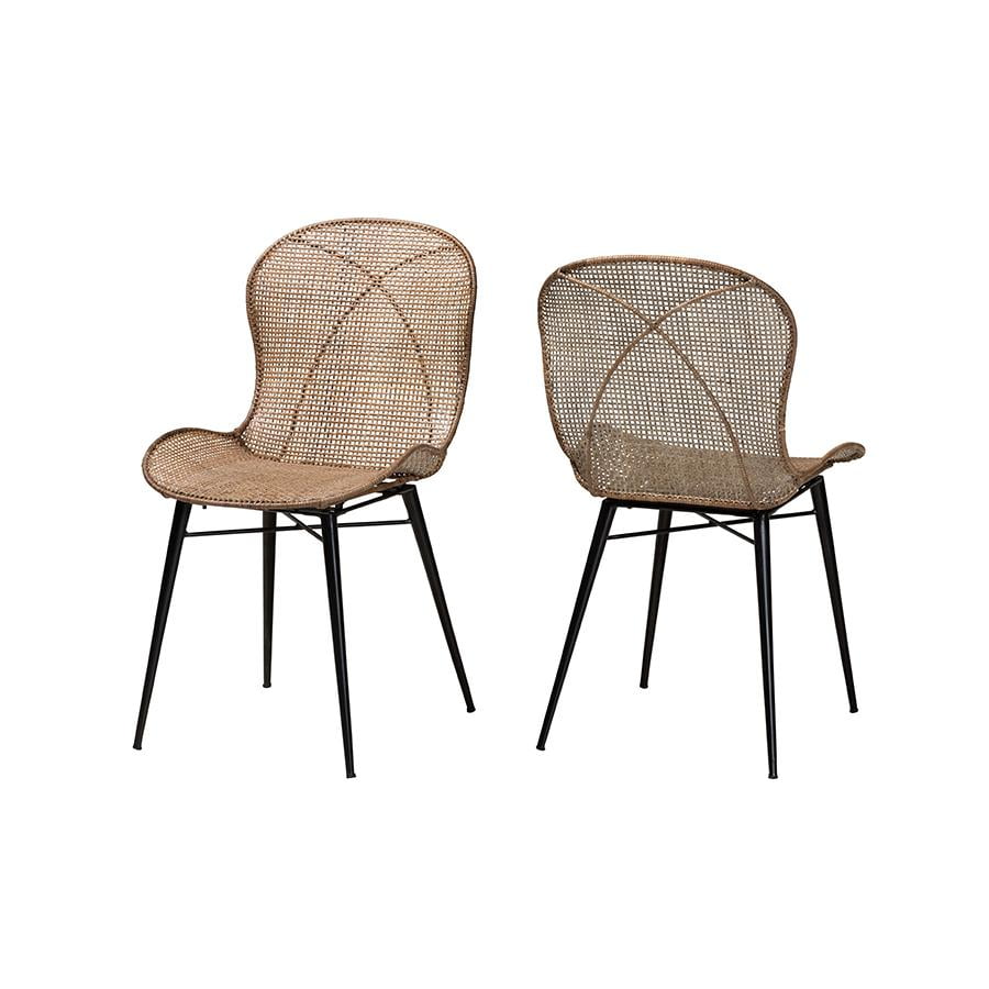 Sabelle Graywashed Rattan and Black Metal Dining Chair Set
