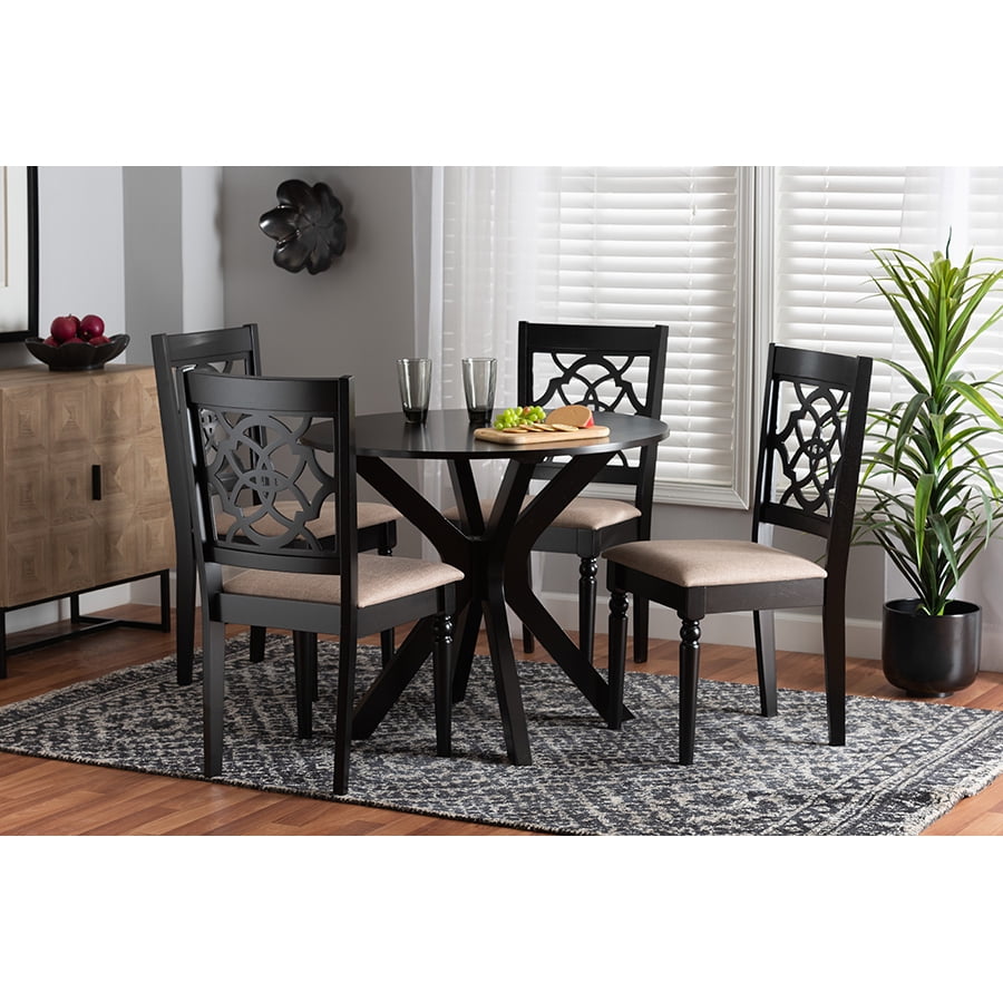 Baxton Studio Sadie Modern Beige Fabric and Espresso Brown Finished Wood 5 Piece Dining Set