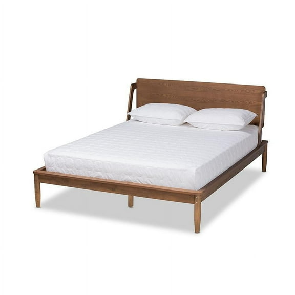 Baxton Studio Sadler Mid-Century Modern Ash Walnut Brown Finished Wood King Size Platform Bed
