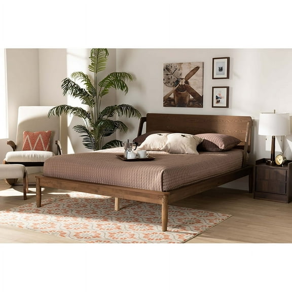Baxton Studio Sadler Mid-Century Modern Ash Walnut Brown Finished Wood Full Size Platform Bed