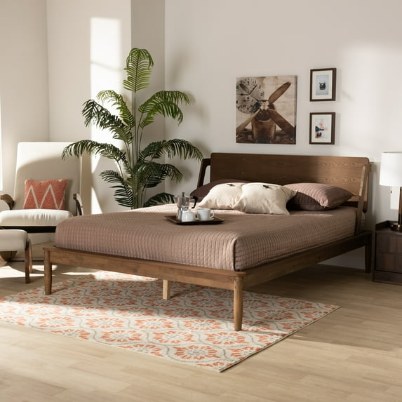 Baxton Studio Sadler Queen Size Mid-Century Modern Wood Platform Bed, Ash Walnut