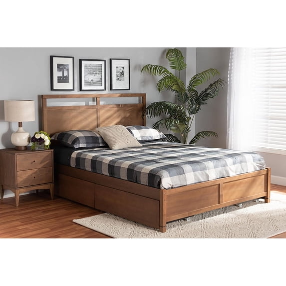Baxton Studio Saffron Modern and Contemporary Walnut Brown Finished Wood Full Size 4-Drawer Platform Storage Bed
