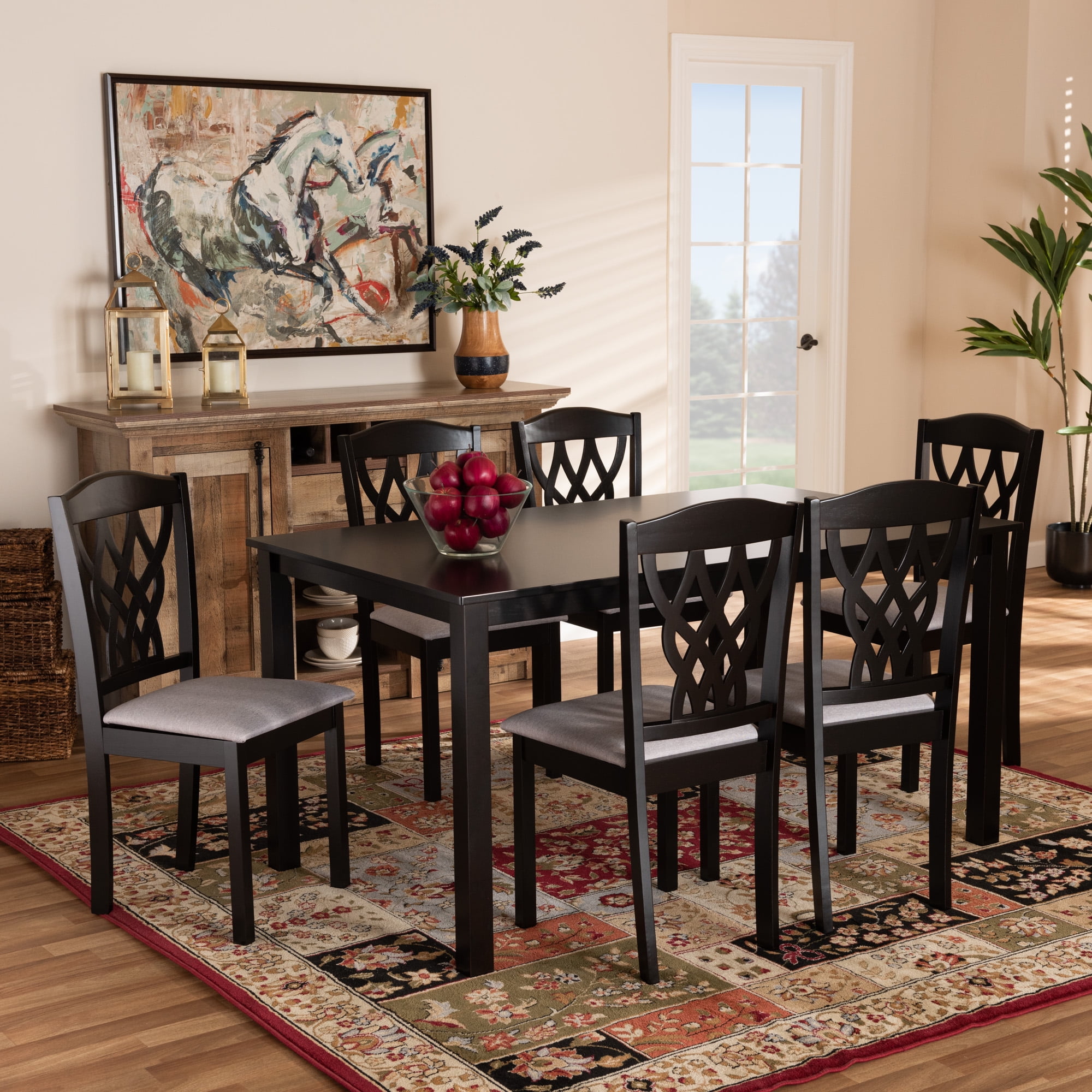 Baxton Studio Salem Modern Dining Set, 7-Piece, Dark Brown