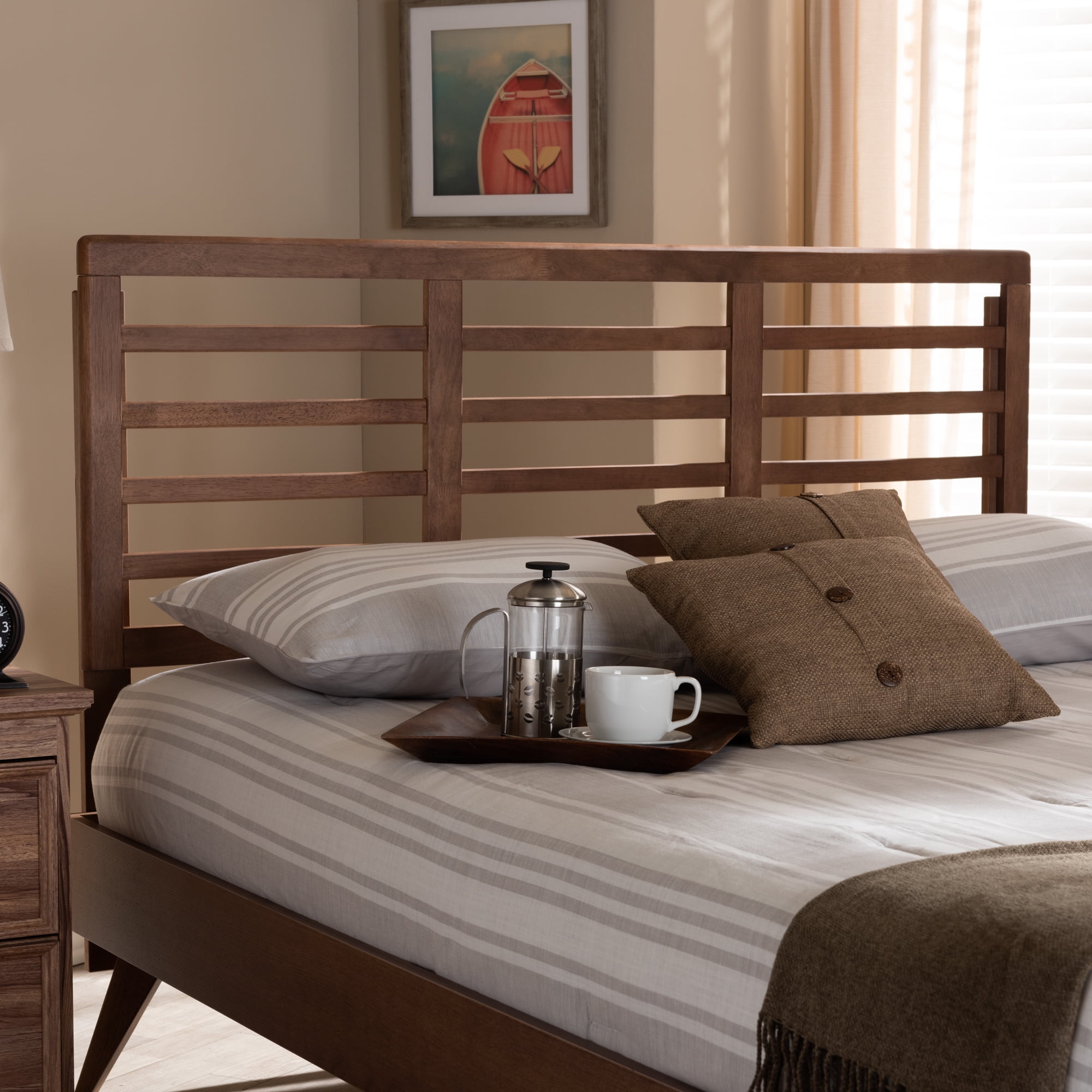 Walnut Brown Full Size Wood Slat Headboard