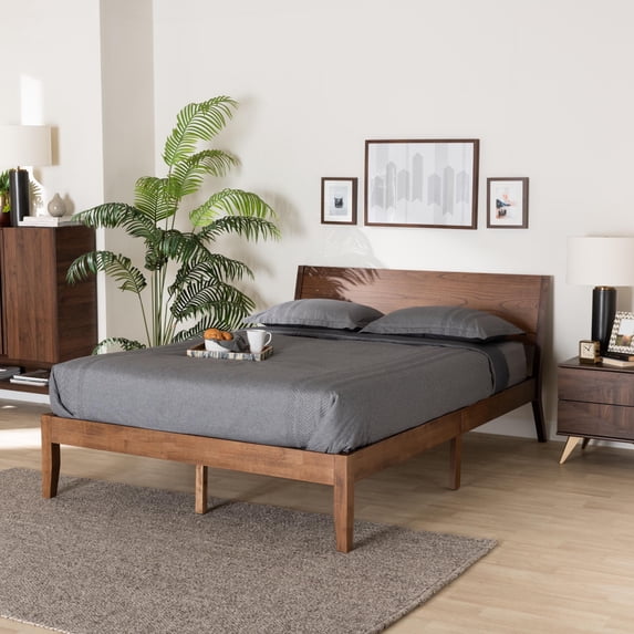 Baxton Studio Salvatore Mid-Century Modern Walnut Brown Finished Wood Queen Size Platform Bed