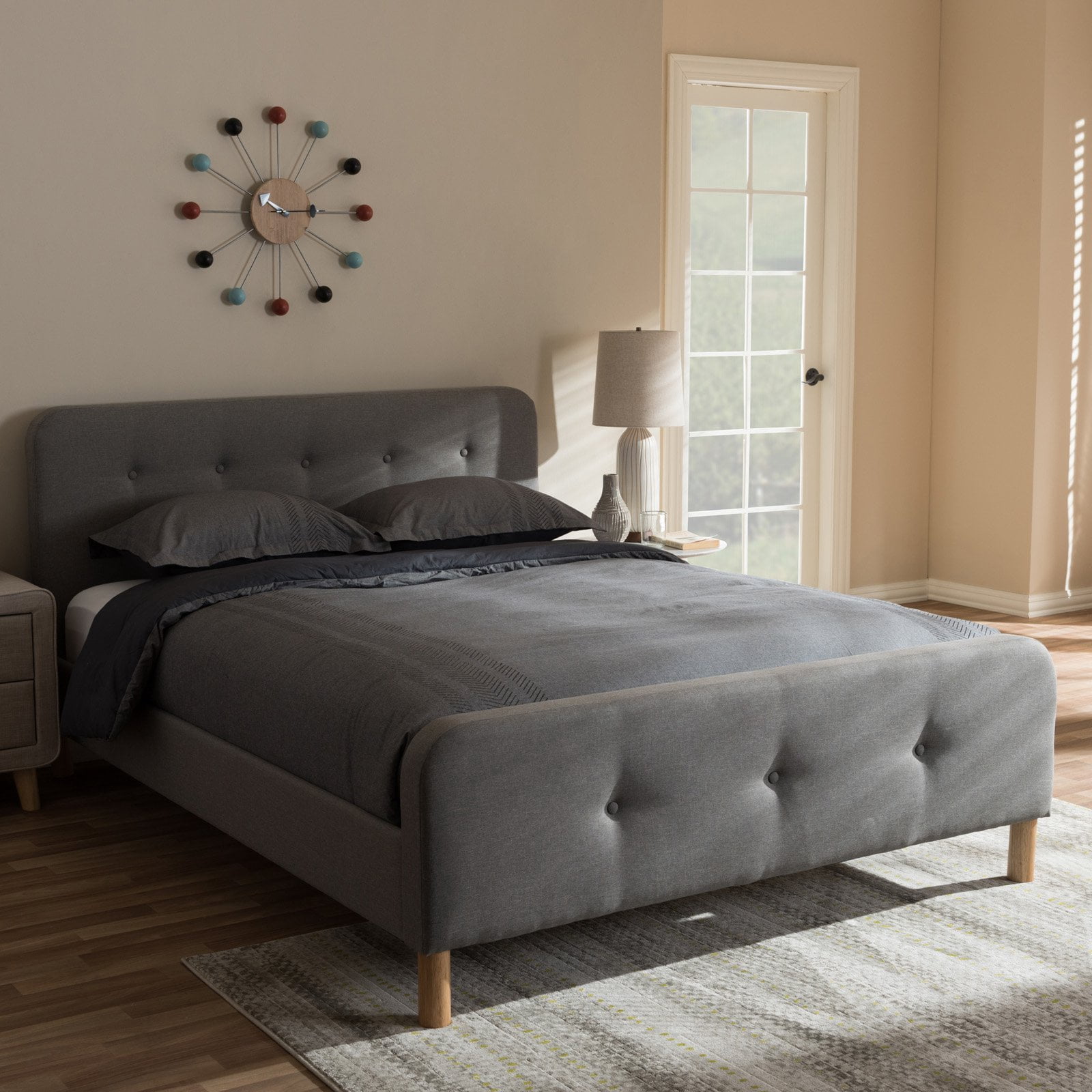 Baxton Studio Samson Mid-Century Fabric Upholstered Platform Bed, Multiple Sizes, Multiple Colors