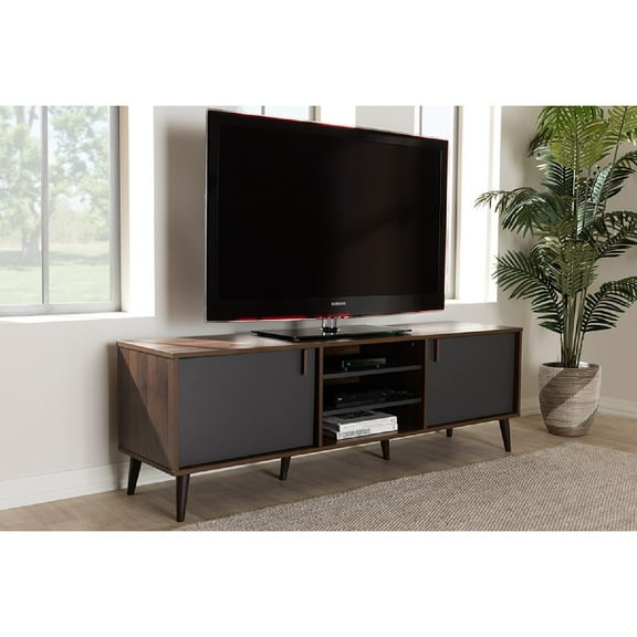 Baxton Studio Samuel Mid-Century Modern Brown and Dark Grey Finished TV Stand