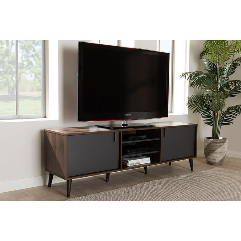 Baxton Studio Samuel Mid Century Modern Brown and Dark Grey Finished TV Stand