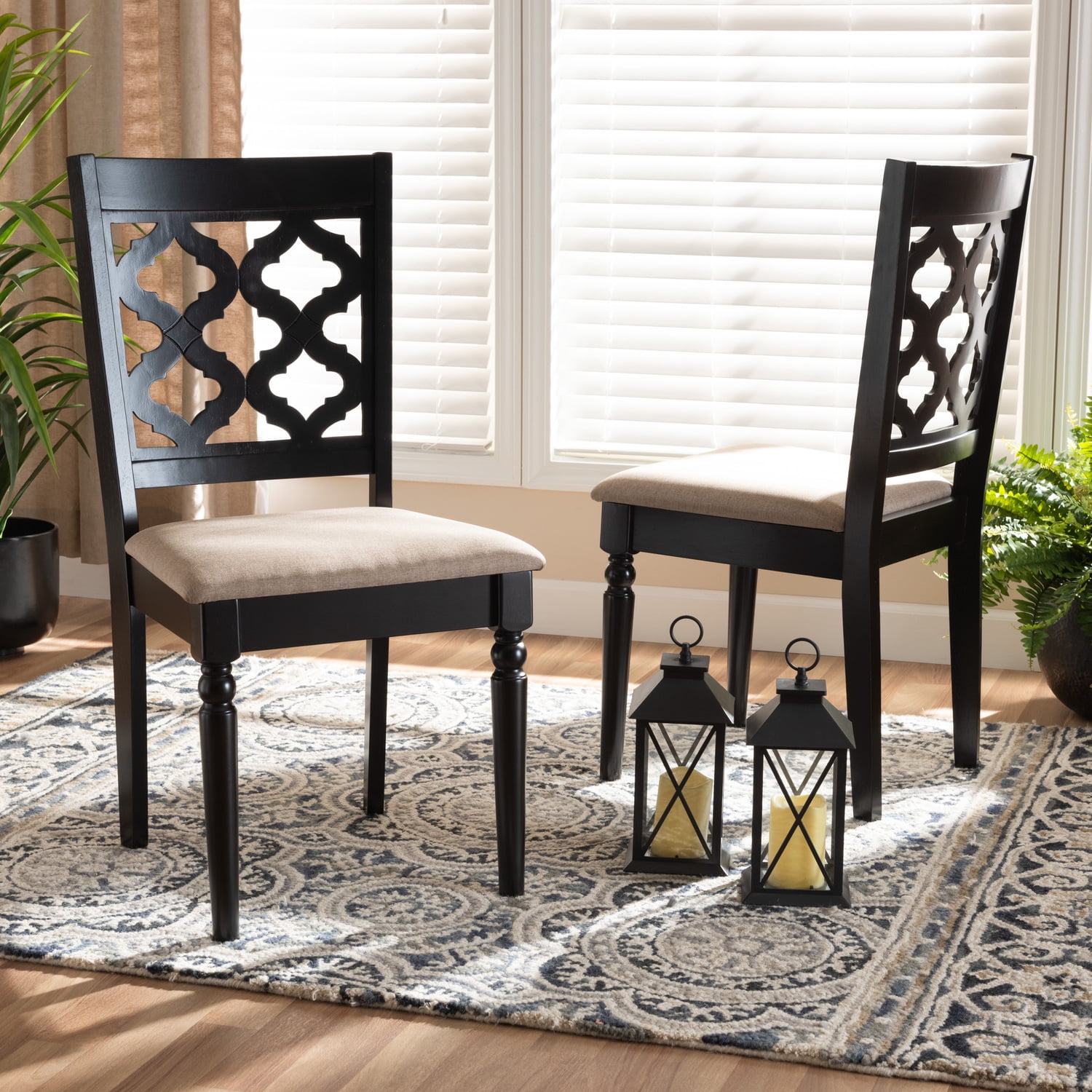 Ramiro Sand Upholstered & Dark Brown Wood Dining Chair Set