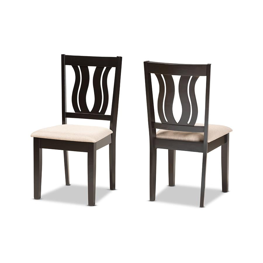 Fenton Sand Upholstered and Dark Brown Wood Dining Chair Set