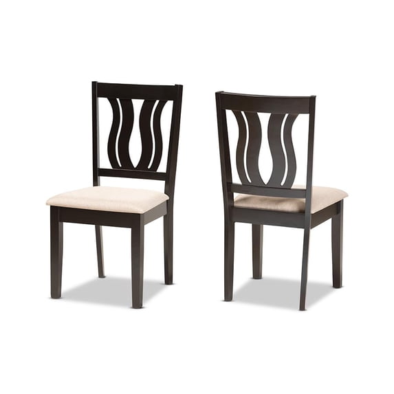 Baxton Studio Sand Fabric Upholstered and Dark Brown Finished Wood 2-Piece Dining Chair Set