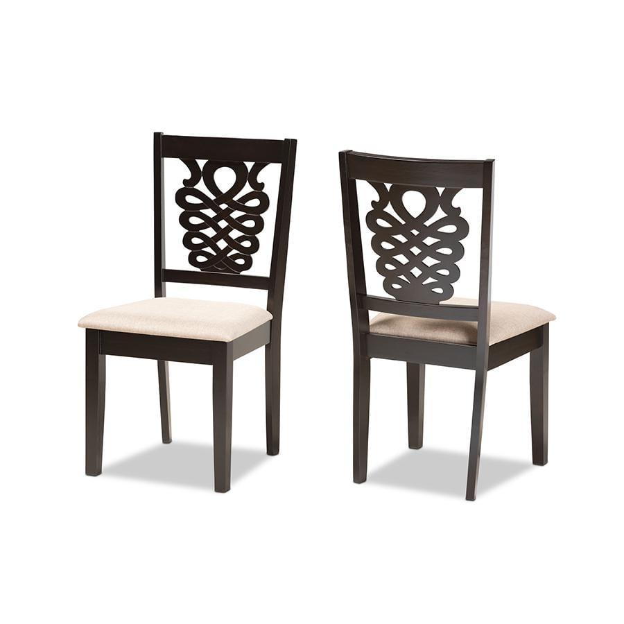 Gervais Dark Brown Wood and Cane Side Chair with Intricate Back