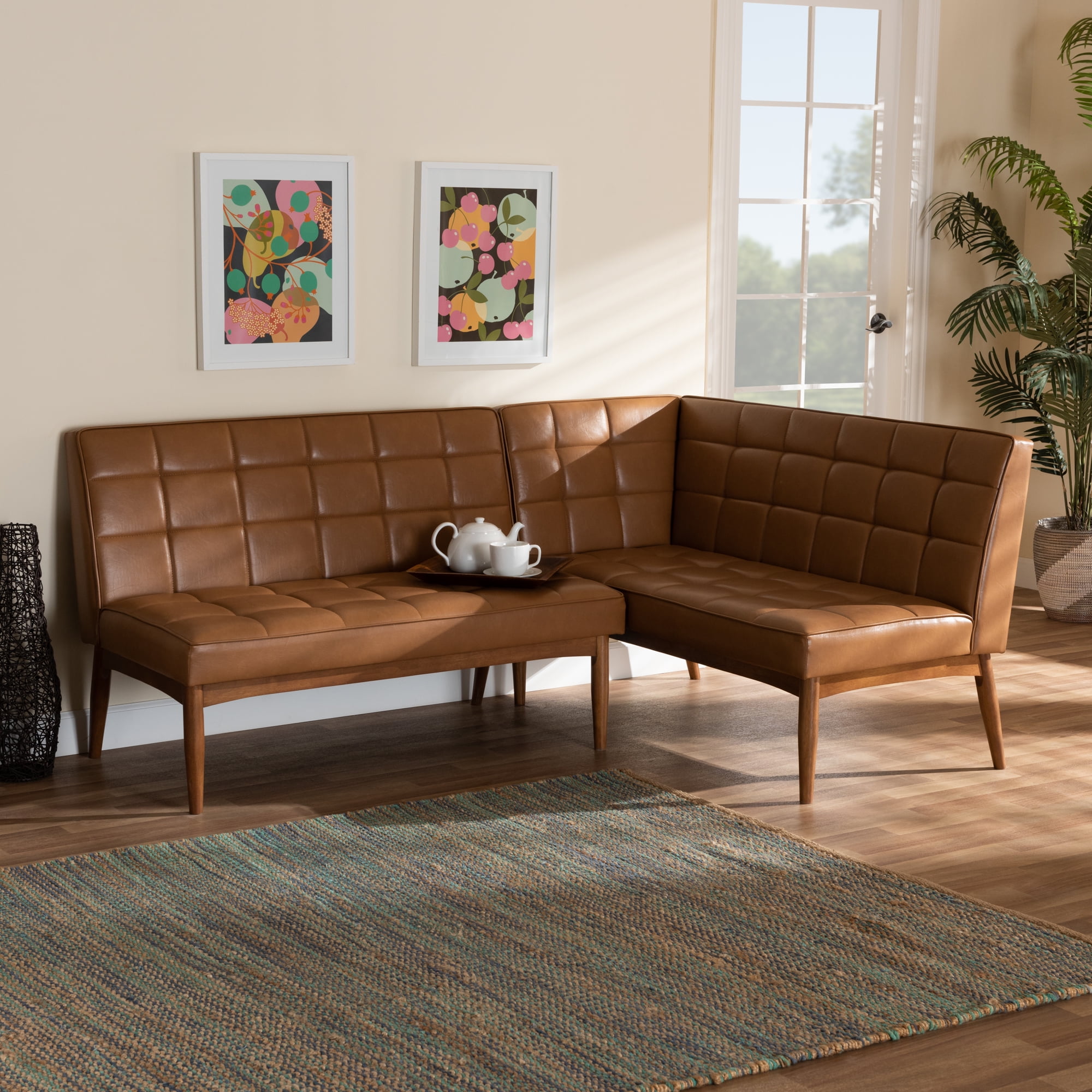 Baxton Studio Sanford 2 Piece Mid Century Faux Leather Dining Nook