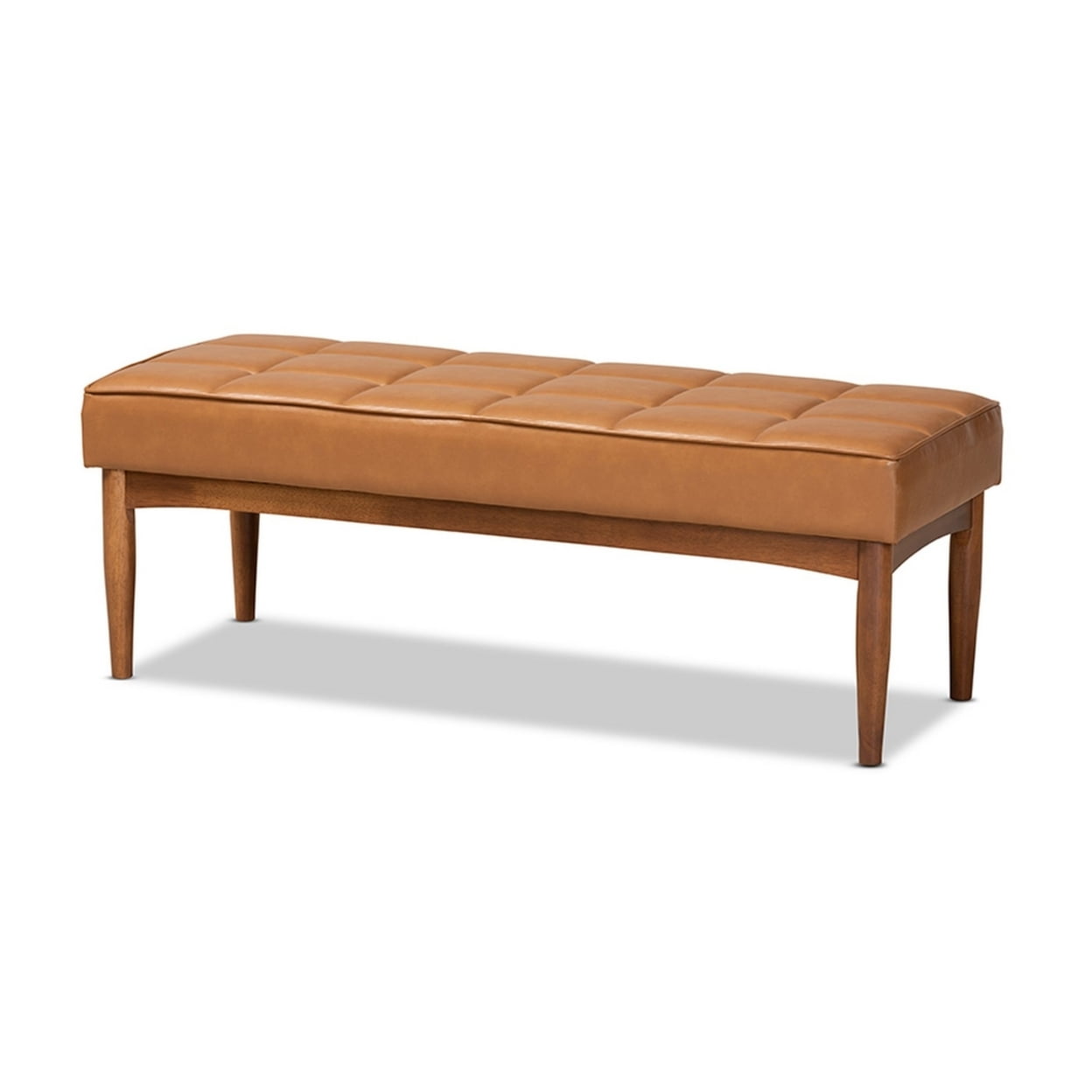 Sanford Tan Faux Leather Walnut Brown Dining Bench