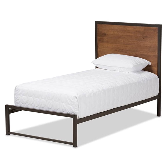 Baxton Studio Santa Rustic Industrial Black Finished Metal Coco Brown Wood Platform Bed, Multiple Colors