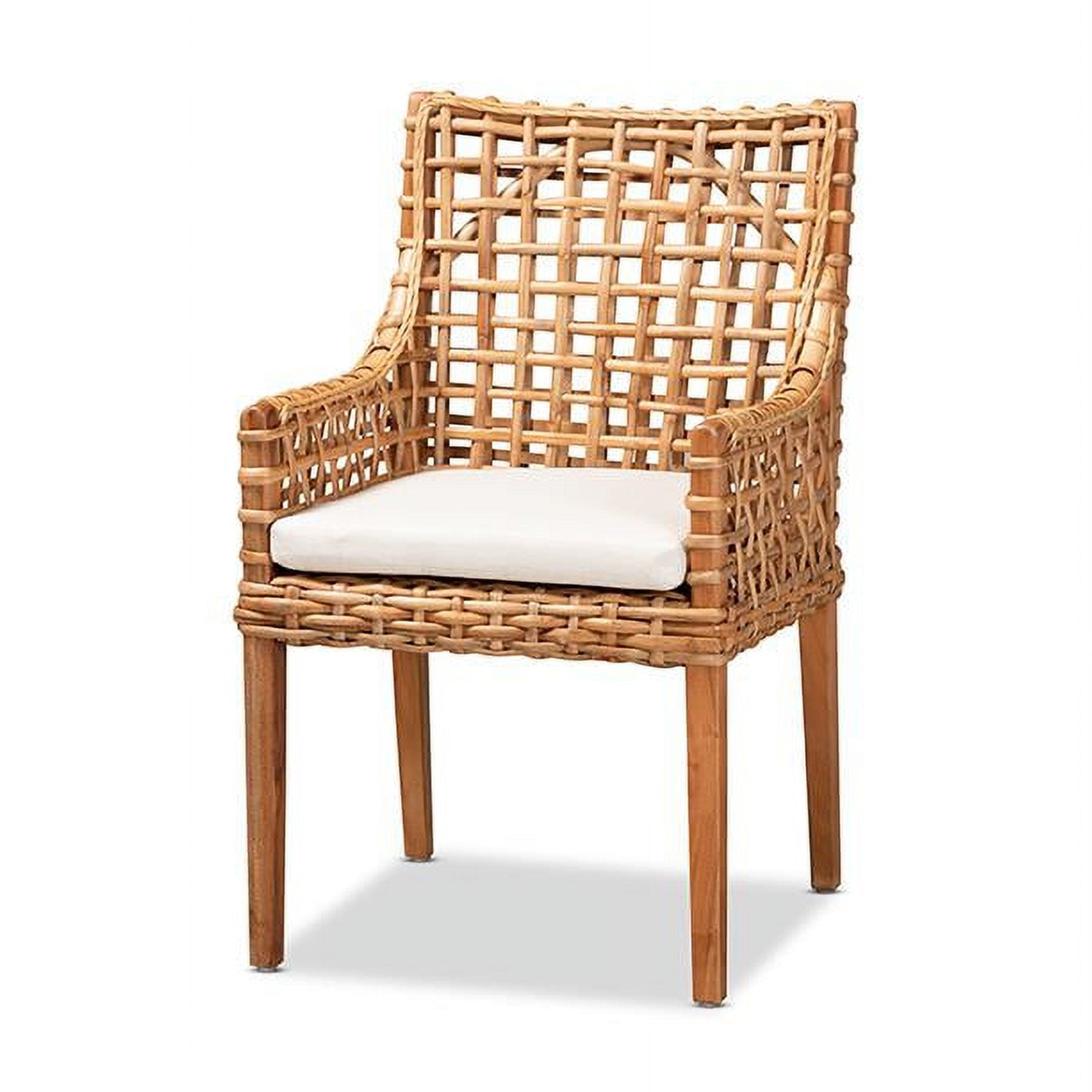 Handcrafted Indonesian Rattan and Wood Armchair with Plush Cushion