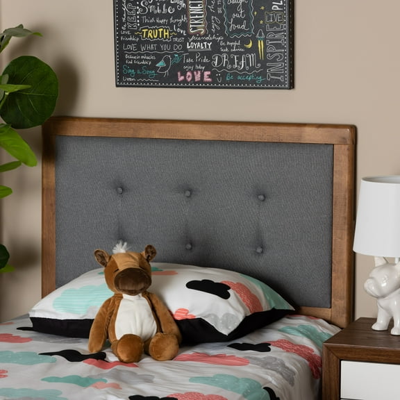 Baxton Studio Sarine Mid-Century Wood Tufted Upholstered Headboard, Twin, Dark Grey/Walnut