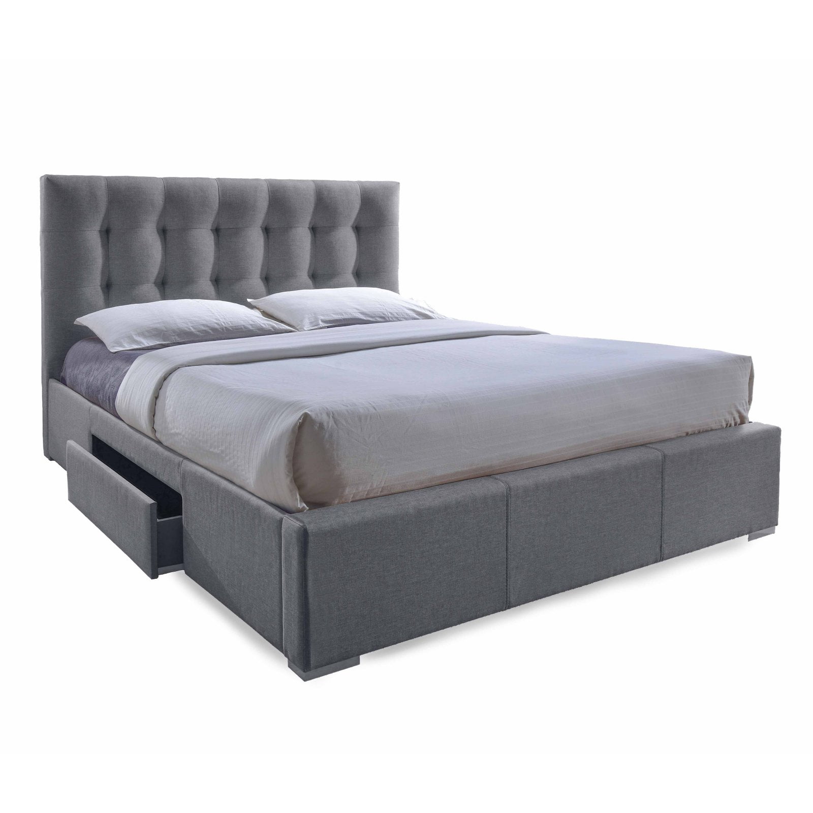 King Size Gray Upholstered Bed with Storage Drawers
