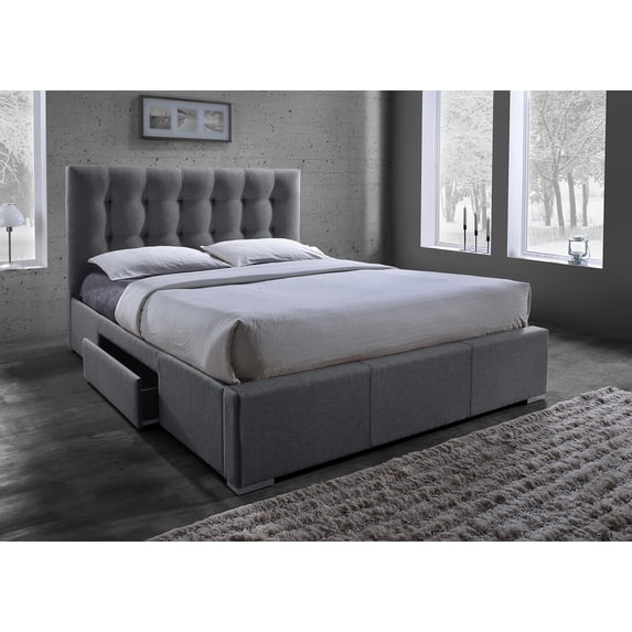 Baxton Studio Sarter Contemporary Grid-Tufted Fabric Upholstered Storage Bed with 2-drawer, Multiple sizes, Multiple Colors