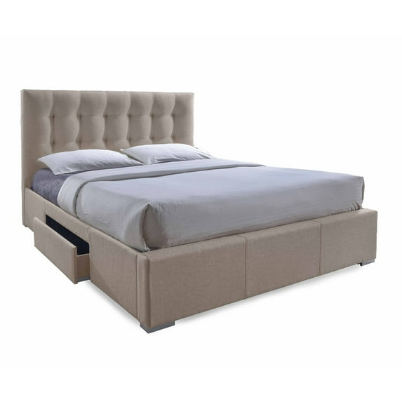 Baxton Studio Sarter Contemporary Grid-Tufted Fabric Upholstered Storage Bed with 2-drawer, Multiple sizes, Multiple Colors