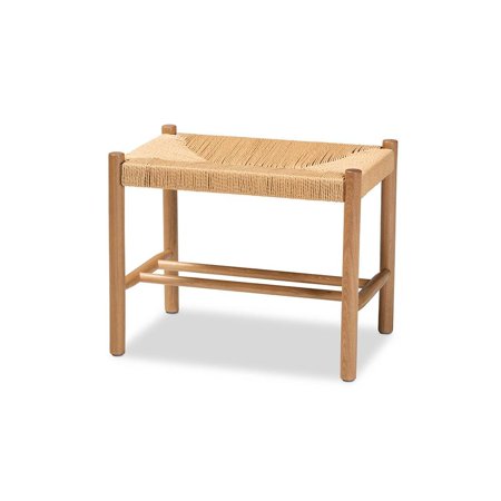 Baxton Studio Saura Mid-Century Modern Oak Brown Finished Wood and Hemp Accent Bench,Wholesale Interiors