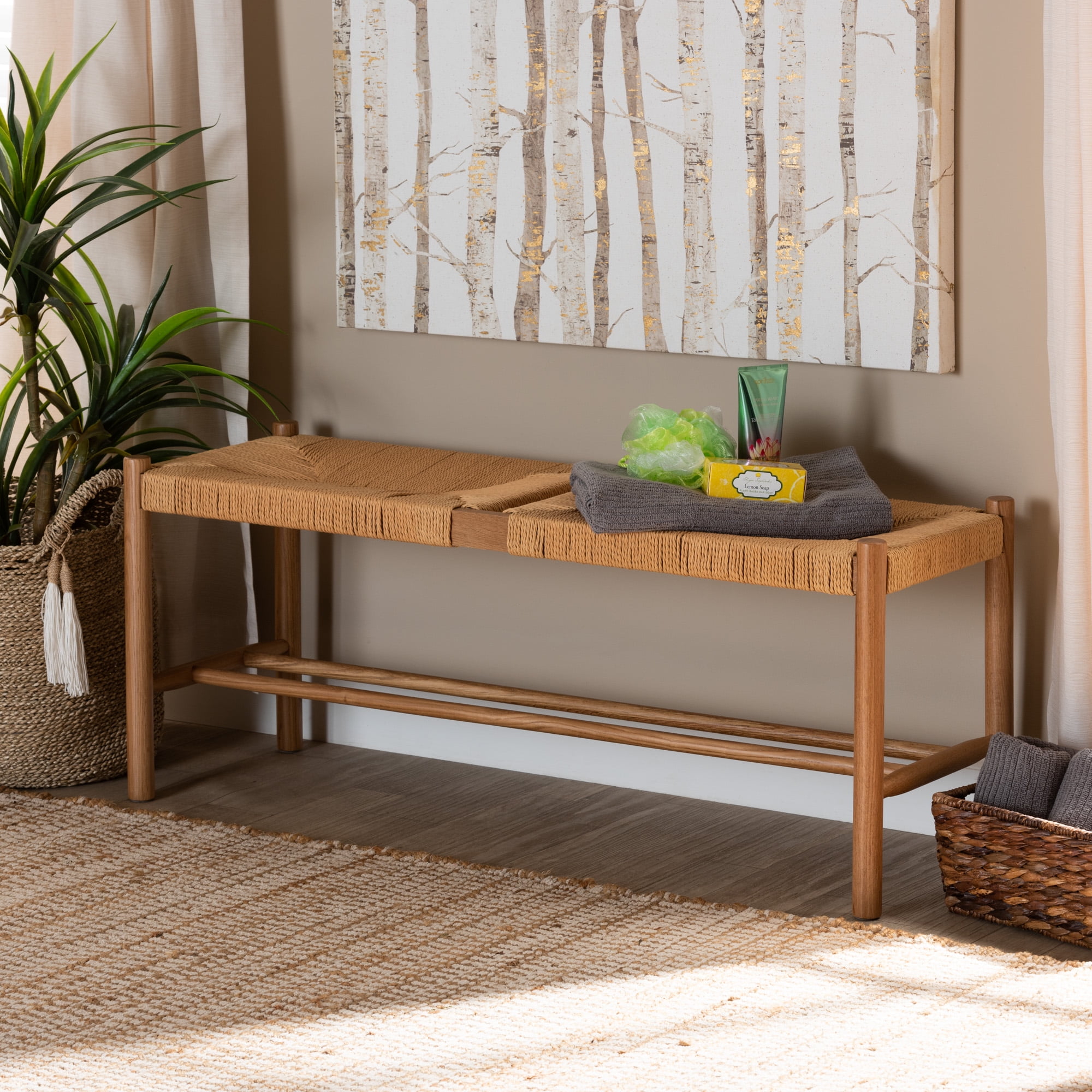 Baxton Studio Saura Upholstered & Storage Bench, Natural