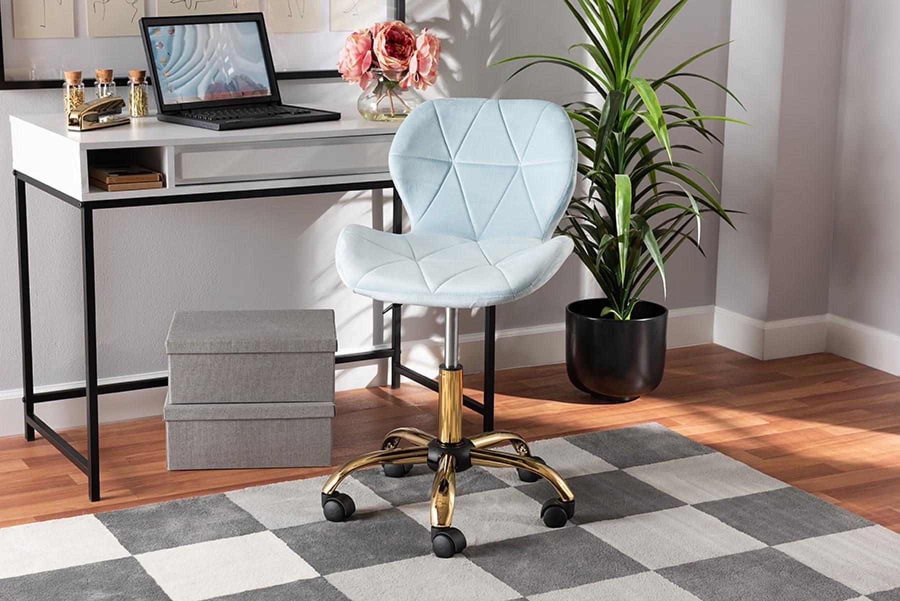 Baxton Studio Savara Contemporary Glam and Luxe Aqua Velvet Fabric and Gold Metal Swivel Office Chair