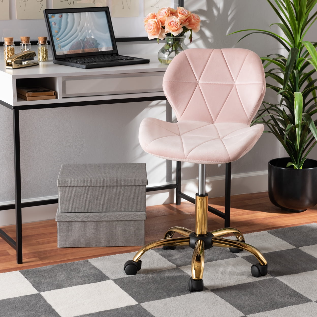 Baxton Studio Savara Glam & Luxe Blush Pink Velvet Upholstered Swivel ...