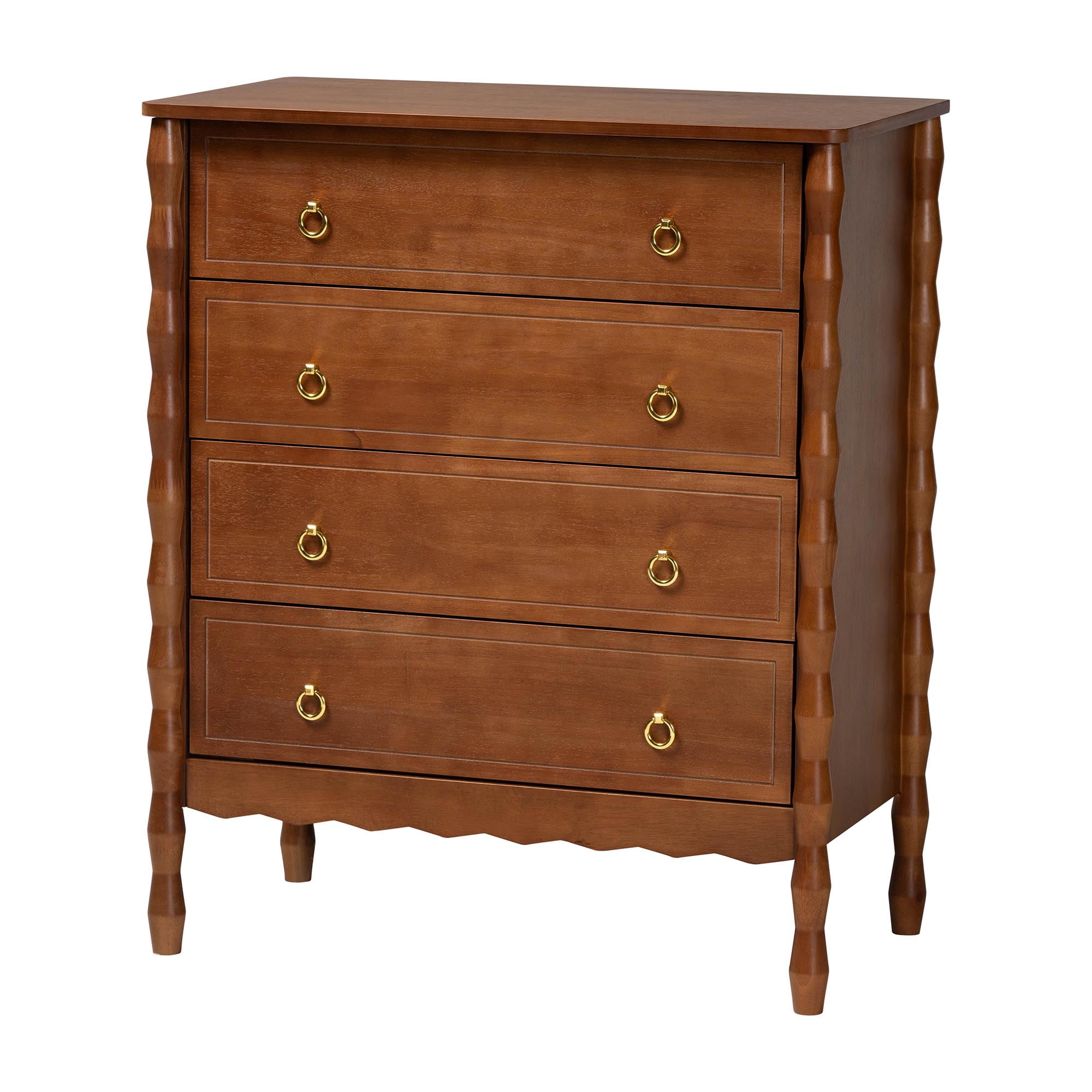 Baxton Studio Seamus Mid-Century Modern Chest, 4-Drawer, Walnut Brown