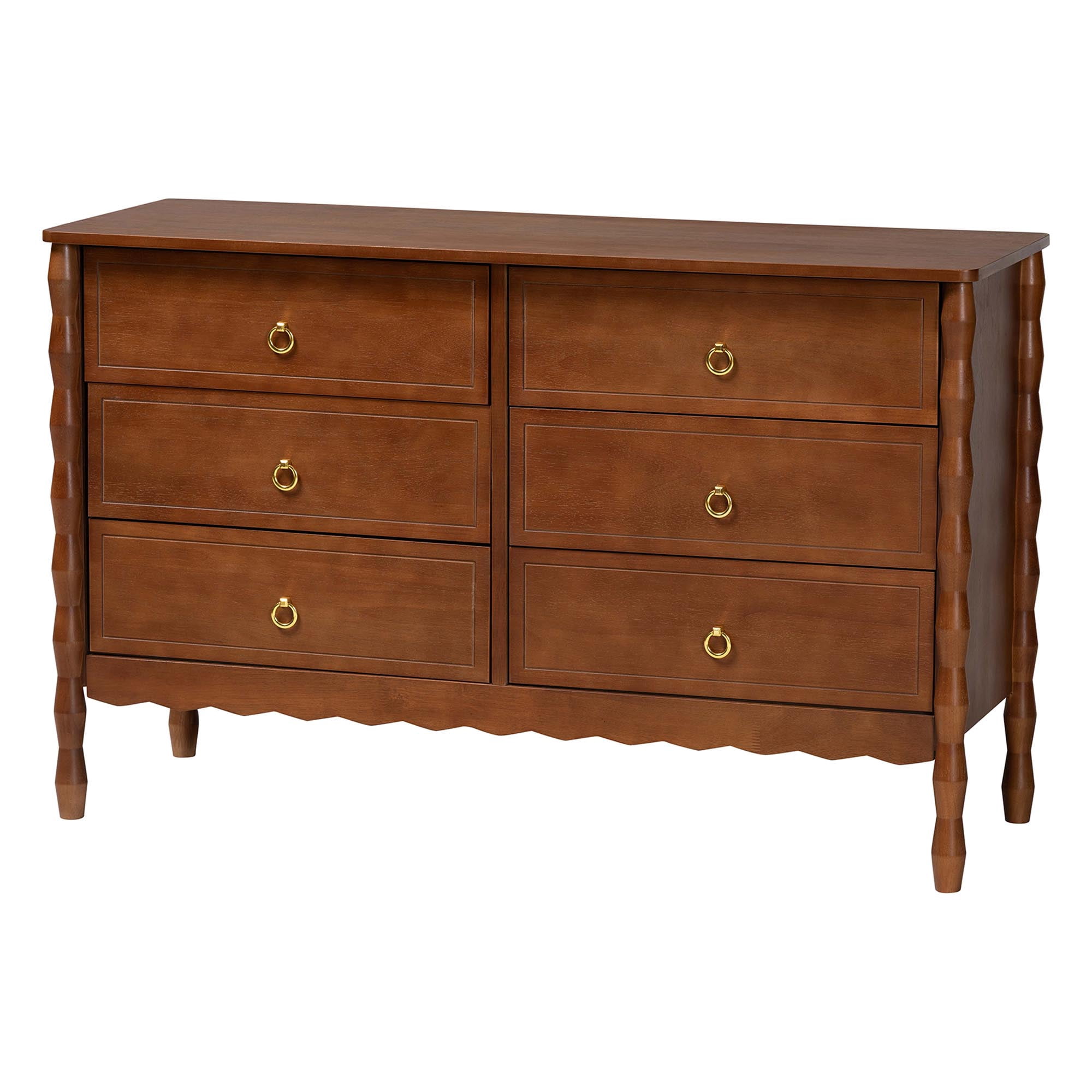 Baxton Studio Seamus Mid-Century Modern Dresser, 6-Drawer, Walnut Brown