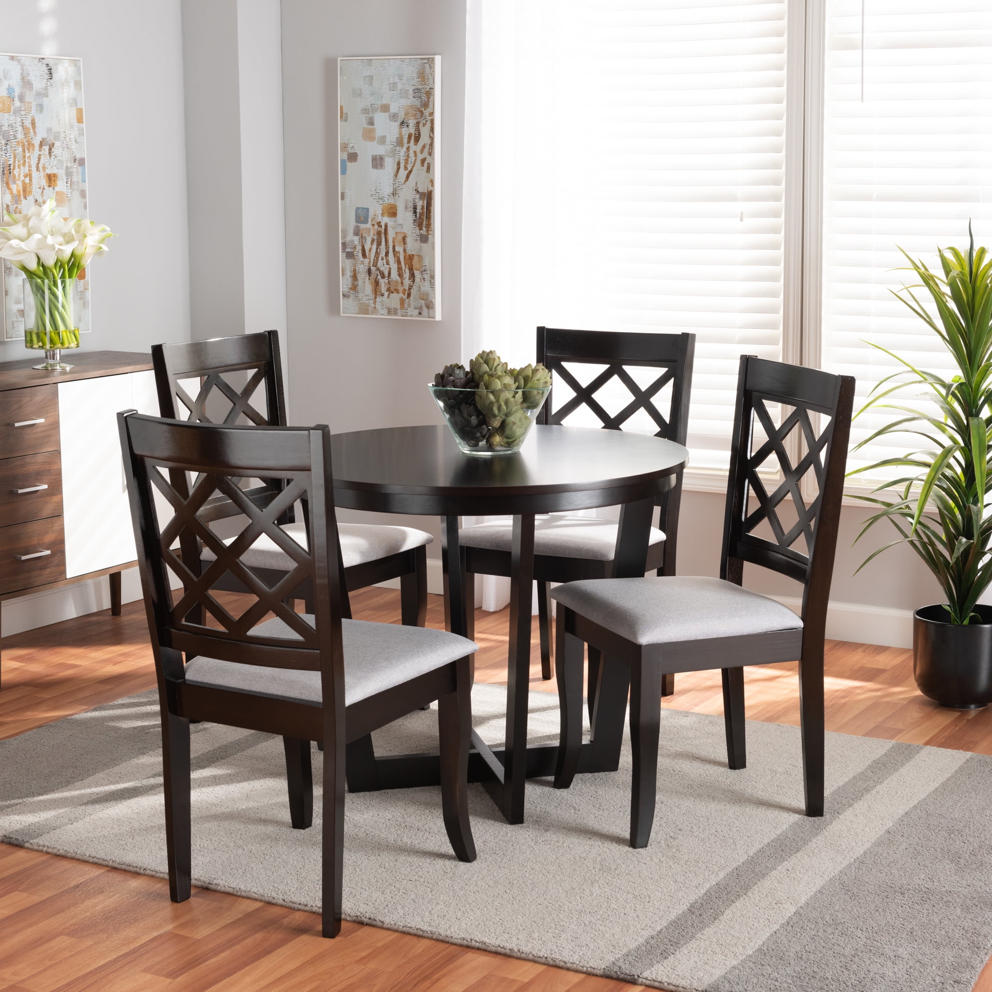 Baxton Studio Selby Modern Dining Set, 5-Piece, Dark Brown