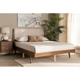 thumbnail image 1 of Baxton Studio Senna Mid-Century Modern Beige Fabric Upholstered and Walnut Brown Finished Wood Queen Size Platform Bed, 1 of 7