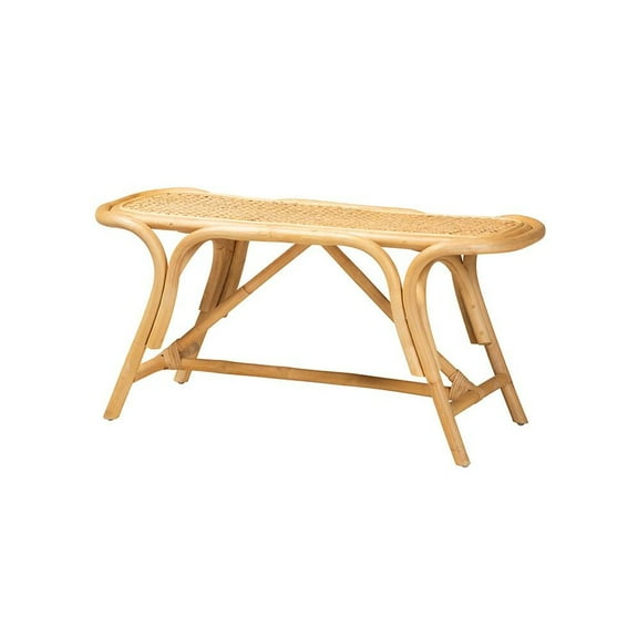 bali & pari Septa Modern Bohemian Natural Brown Rattan Accent Bench