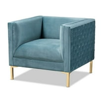 Baxton Studio Seraphin Glam and Luxe Light Blue Velvet Fabric Upholstered Gold Finished Armchair