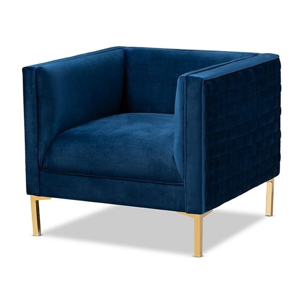 Seraphin Navy Blue Velvet & Gold Finish Modern Accent Chair