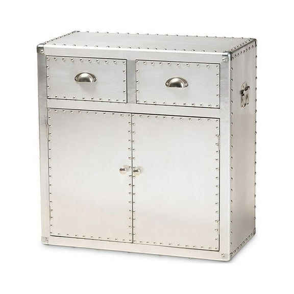 Baxton Studio Serge French Industrial Silver Metal 2-Door Accent Storage Cabinet