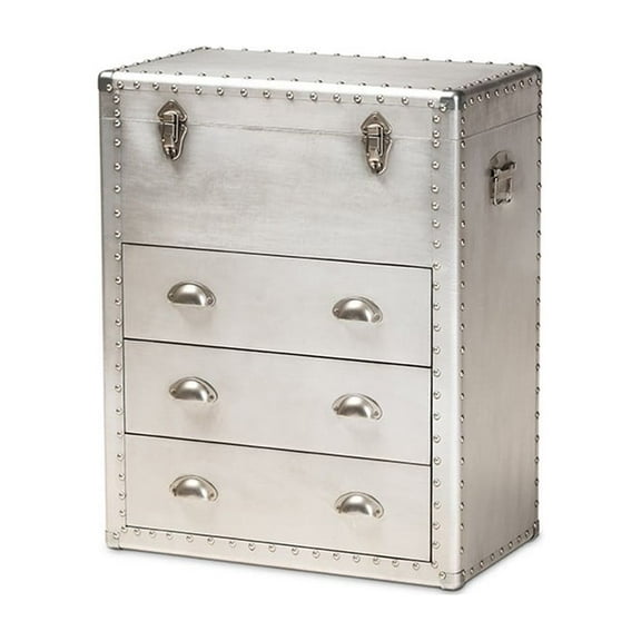 Baxton Studio Serge Silver Metal 3-Drawer Accent Storage Chest