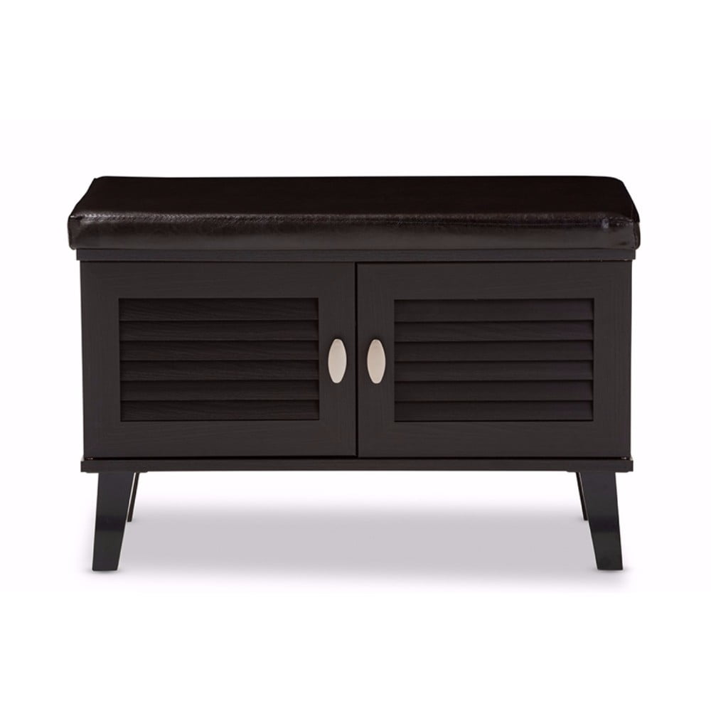 Espresso Modern Entryway Bench with Cushioned Seat and Shoe Storage