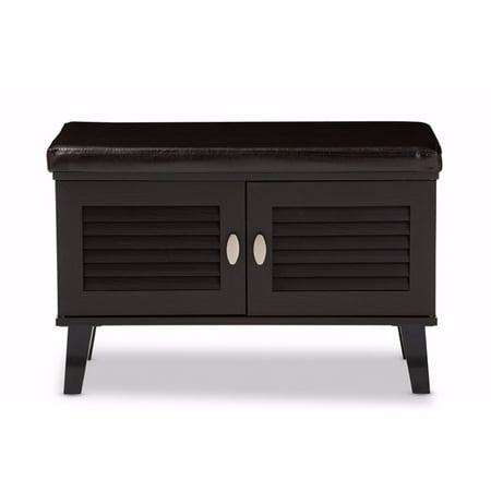 Baxton Studio Sheffield Modern and Contemporary 2-door Dark Brown Wood Entryway Storage Cushioned Bench Shoe Rack Cabinet Organizer