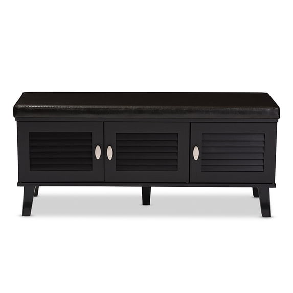 Baxton Studio Sheffield 3-door Dark Brown Wood Entryway Storage Bench