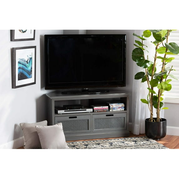 Baxton Studio Sheldon 2-Drawer Corner TV Stand For 39.4" TVs, Gray