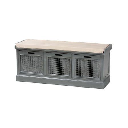Baxton Studio Sheldon Modern and Contemporary Beige Upholstered Grey Finished Wood and Synthetic Rattan 3-Drawer