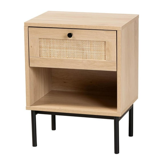 Baxton Studio Sherwin Brown and Black 1-Drawer End Table with Rattan Accent